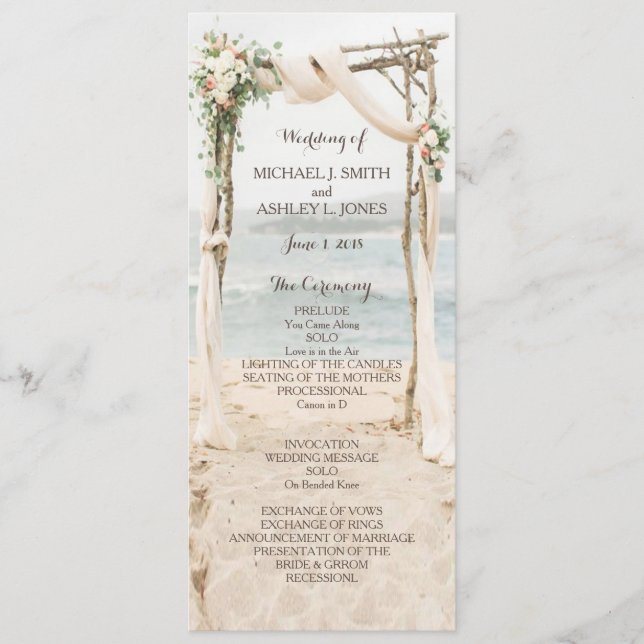 Programme de mariage d'arbor de plage (Devant)