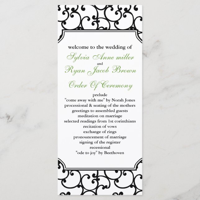 programme de mariage de chaux et de noirs (Devant)
