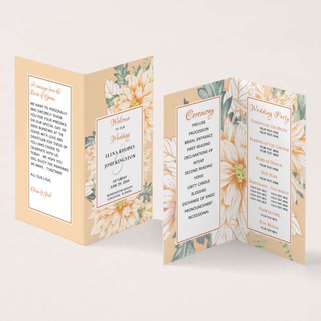 Programme de mariage de Dahlias Marmalade (Inside and Outside)