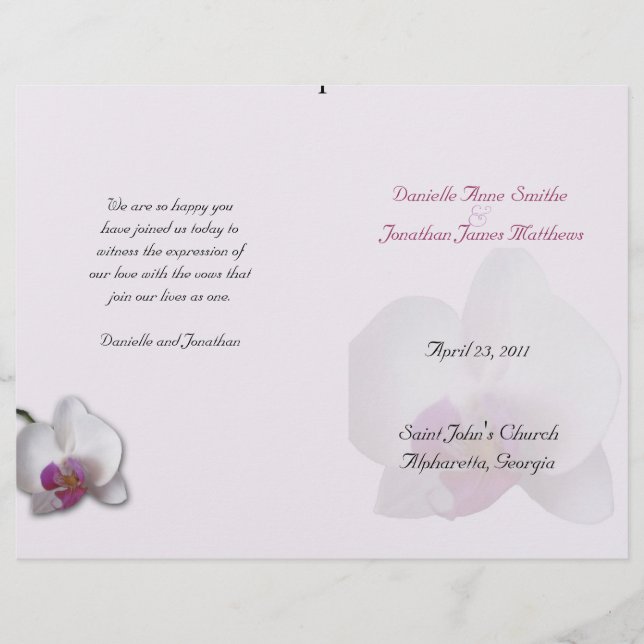 Programme de mariage de Danielle (Devant)