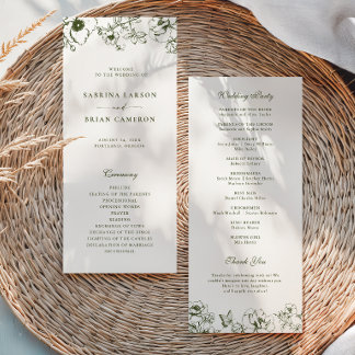 Programme de mariage de jardin floral vert olive é