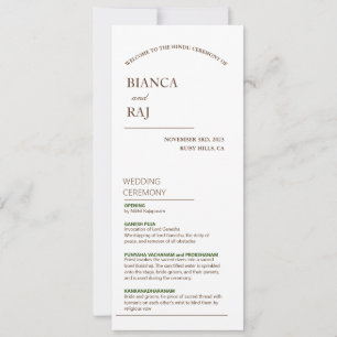 PROGRAMME DE MARIAGE DE LA CÉRÉMONIE HINDU