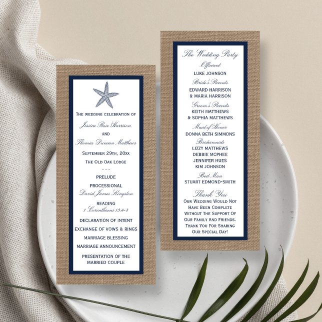 Programme de mariage de la Marine Starfish Burlap  (Créateur téléchargé)