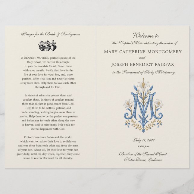 Programme de mariage de la messe latine Monogramme (Devant)