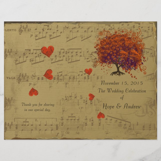 Programme de mariage de l'arbre à feuilles cœur or (Devant)