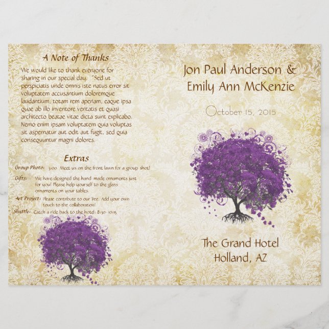 Programme de mariage de l'arbre à feuilles de coeu (Devant)