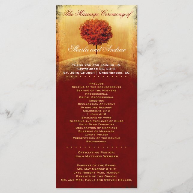 Programme de mariage de l'arbre rouge de la gloire (Devant)