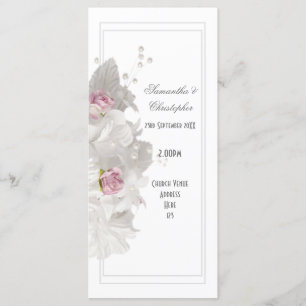 Programme de mariage de l'église rose fleurie blan