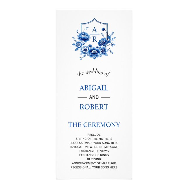 Programme de mariage de mariée à fleurs bleues (Devant)