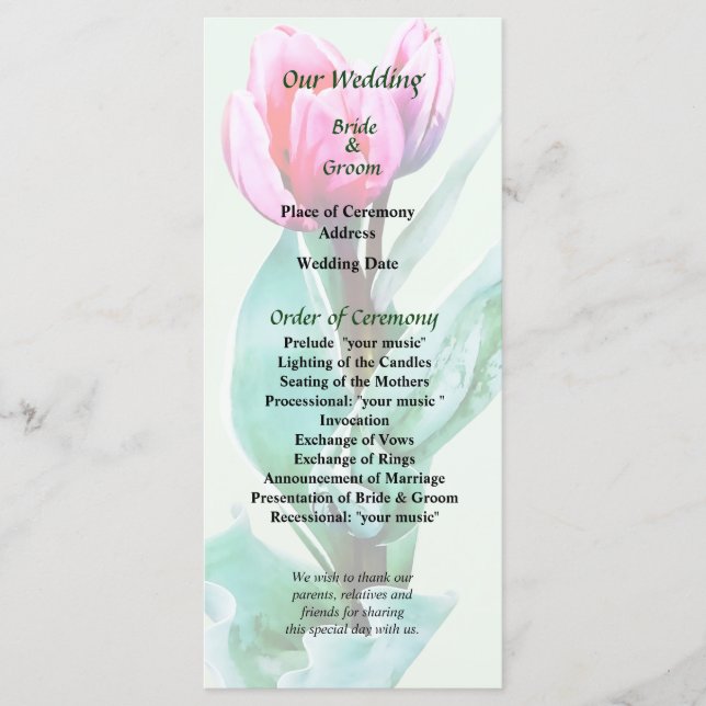 Programme de mariage de petite tulipe timide (Devant)