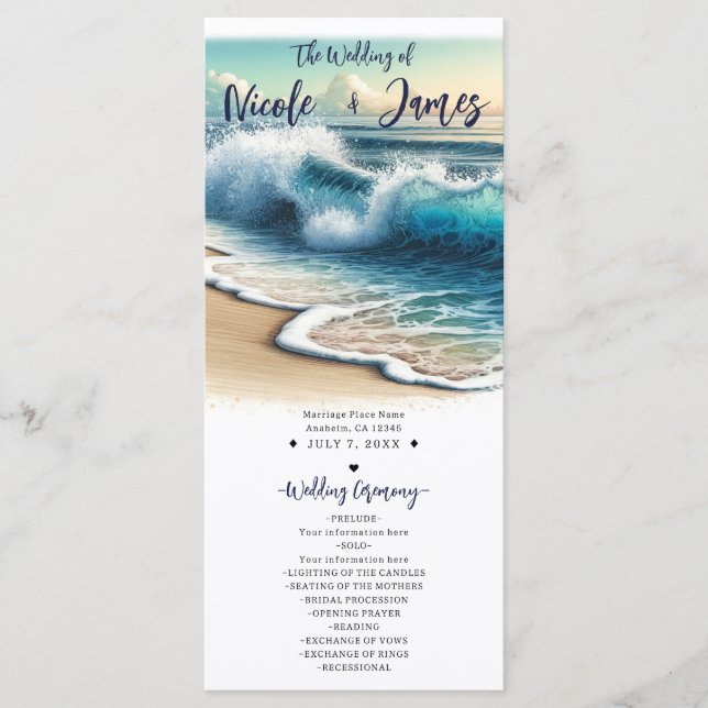 Programme de mariage de plage côtière avec vagues  (Devant)