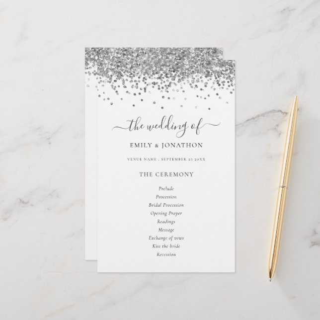 Programme de mariage de script de Parties scintill (Devant/Arrière en situation)