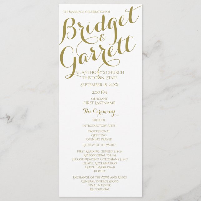 Programme de mariage de texte concepteur Gold (Devant)