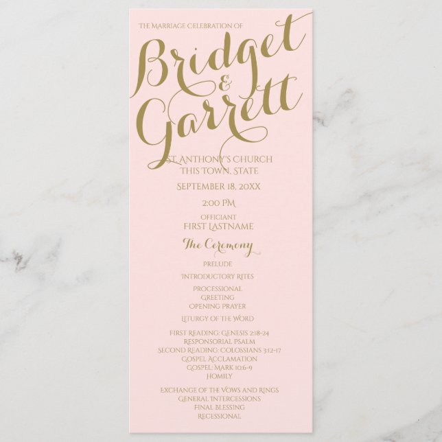 Programme de mariage de texte concepteur Gold (Devant)