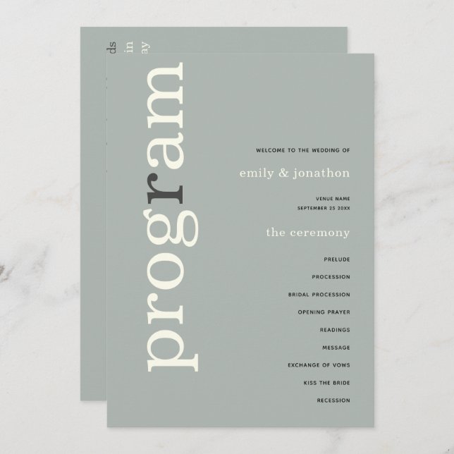 Programme de mariage de texte ivoire de taille sim (Devant / Derrière)