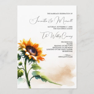 Programme de mariage de tournesol - Vintage