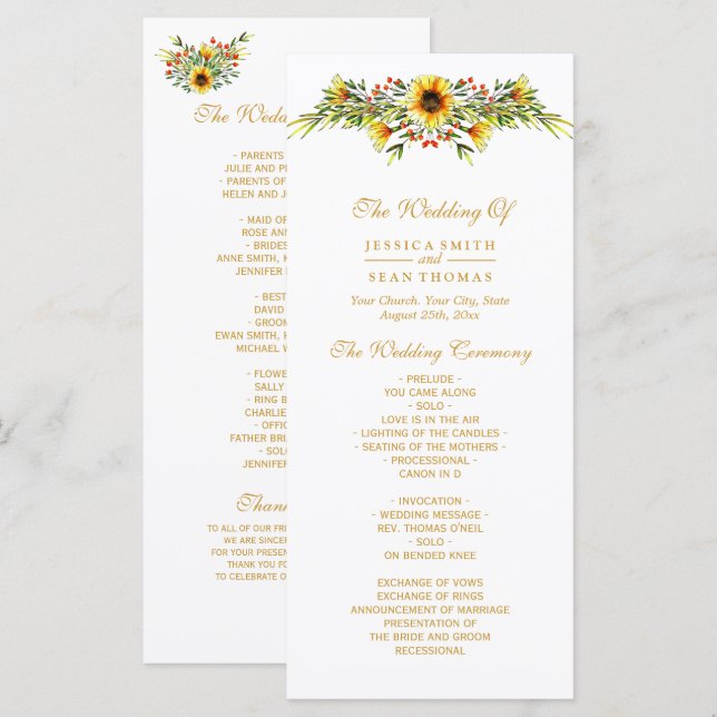 Programme de mariage décoratif Fleurs d'été (Devant / Derrière)