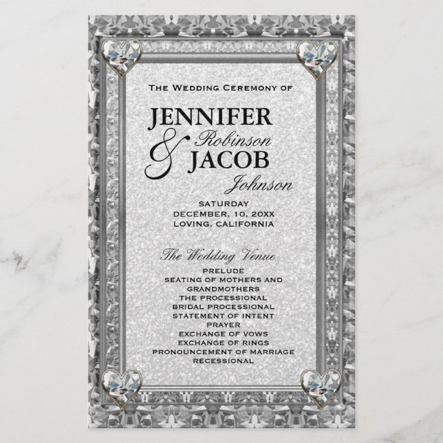 Programme de mariage des Coeurs d'argent (Devant)