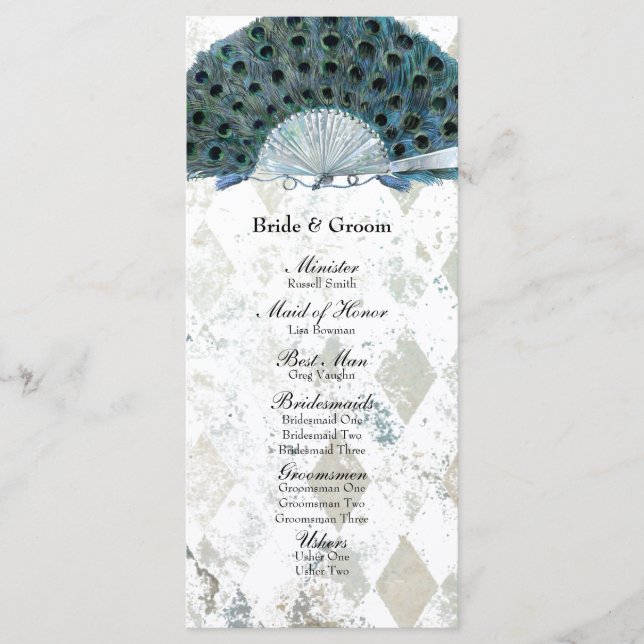 Programme de mariage des fans de Peacock Bleu vint (Devant)