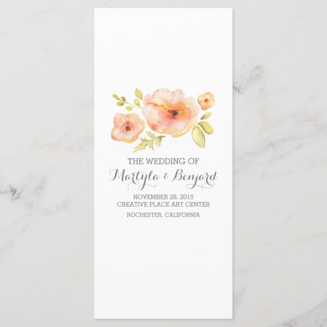programme de mariage des fleurs d'aquarelle romant (Devant)