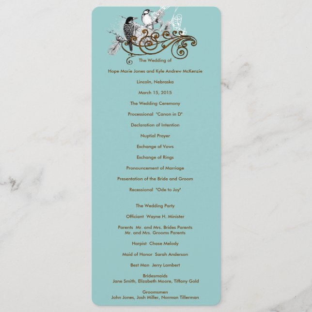 Programme de mariage des Inséparables vintages (Devant)