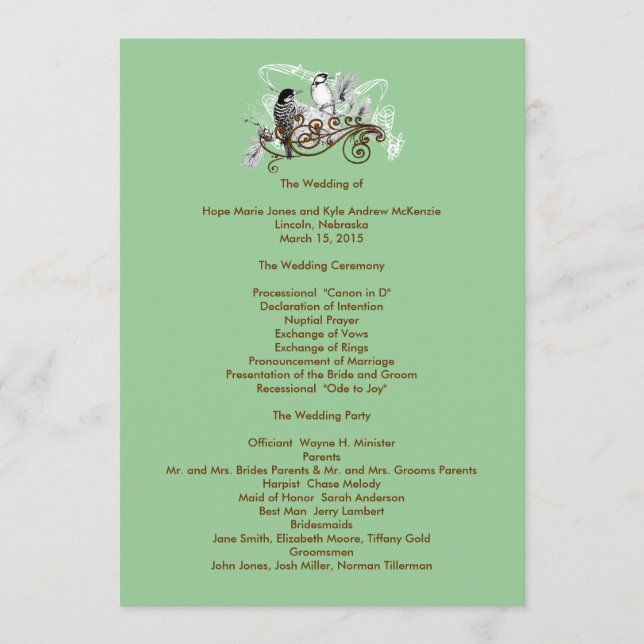 Programme de mariage des Inséparables vintages (Devant)