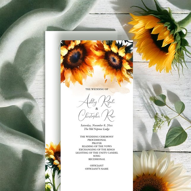 Programme de mariage des tournesols - Rustique (Rustic wedding programs watercolor sunflowers exclusive to VG Invites)