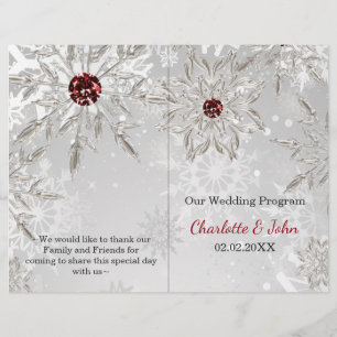 programme de mariage d'hiver aux flocons rouges d'