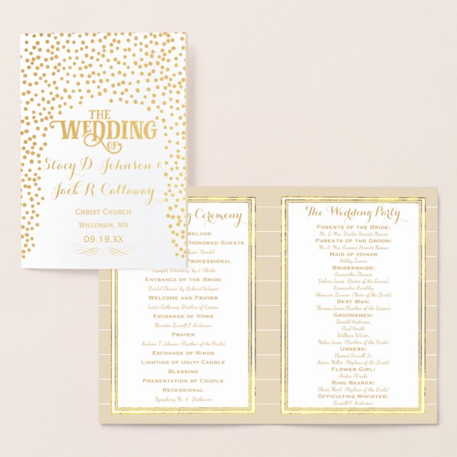 PROGRAMME DE MARIAGE D'Huile D'Or Confetti Typogra (Affichage)