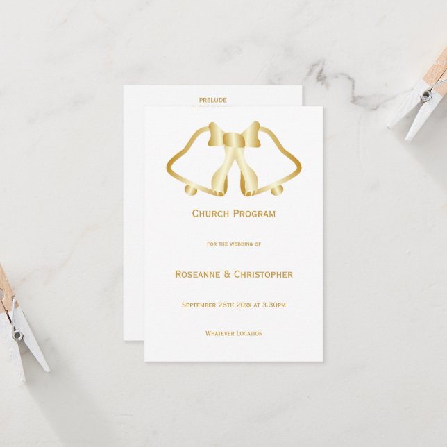Programme De Mariage D'Or Cloches Et Ruban (Devant/Arrière en situation)