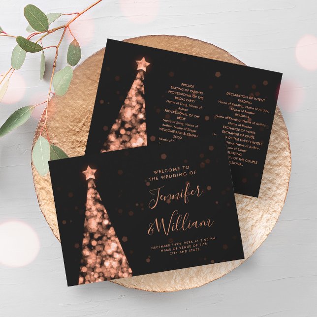 Programme de mariage d'or Rose d'arbre de Noël fes (Festive Xmas Tree Rose Gold Wedding Program)