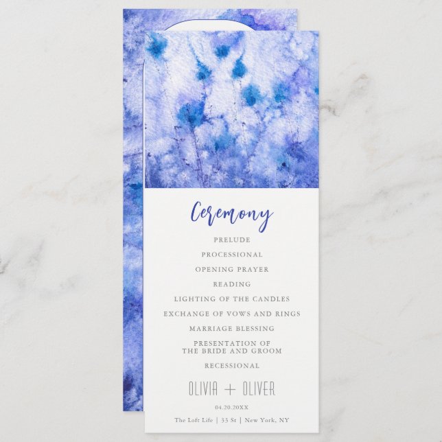 Programme de mariage du jardin bleu d'hiver (Devant / Derrière)