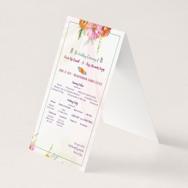 Programme de mariage du jardin de fleurs sauvages  (Front)