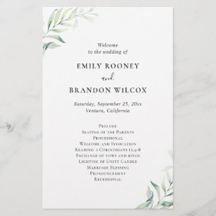 Programme de mariage élégant au vert sauge eucalyp