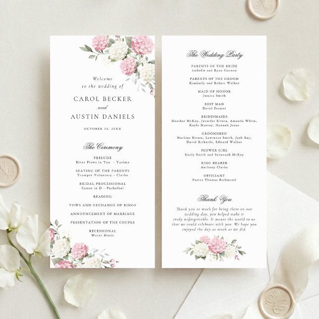 Programme de mariage élégant aux fleurs d'hydrange (Créateur téléchargé)