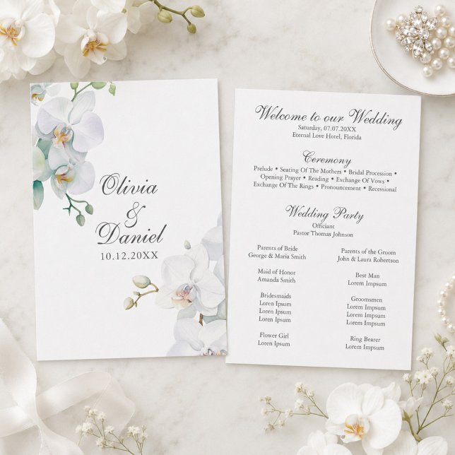 Programme de mariage élégant aux orchidées blanche (Modern Eleganta White Orchids Wedding Program)
