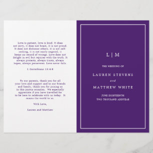 Programme de mariage élégant avec monogramme viole
