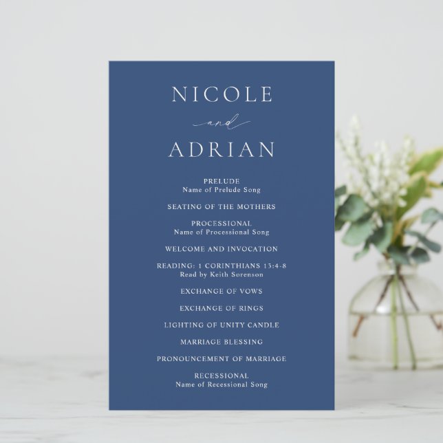 Programme de mariage élégant bleu marine classique (Debout devant)
