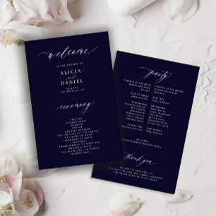 Programme de mariage élégant bleu nuit foncé de bu