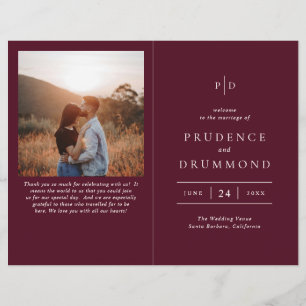 Programme de mariage élégant bordeaux profond clas