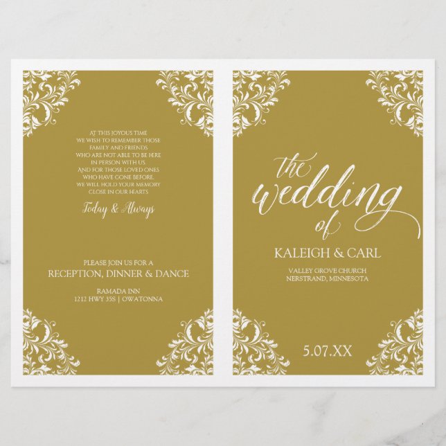 Programme de mariage élégant Brochure - Nadine (Or (Devant)