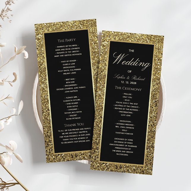 Programme de mariage élégant chic noir et or (Créateur téléchargé)
