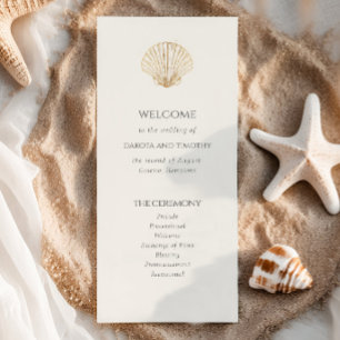 Programme de mariage élégant coquillage doré côtie