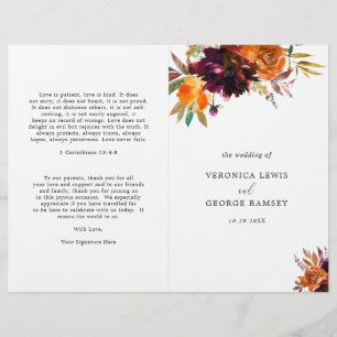 Programme de mariage élégant et rustique d'automne
