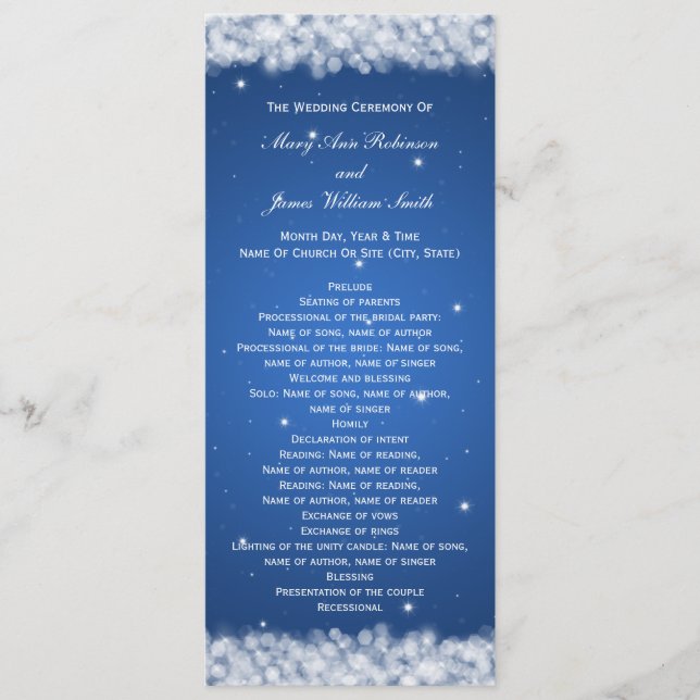 Programme de mariage élégant Fête Étincelle Bleue (Devant)