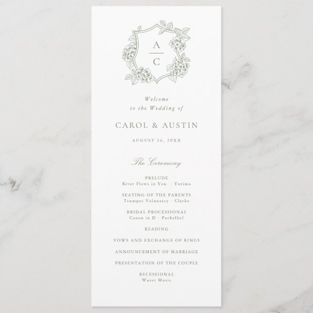 Programme de mariage élégant floral hydrangea vert (Devant)