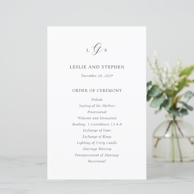 Programme de mariage élégant noir et blanc intempo (Debout devant)