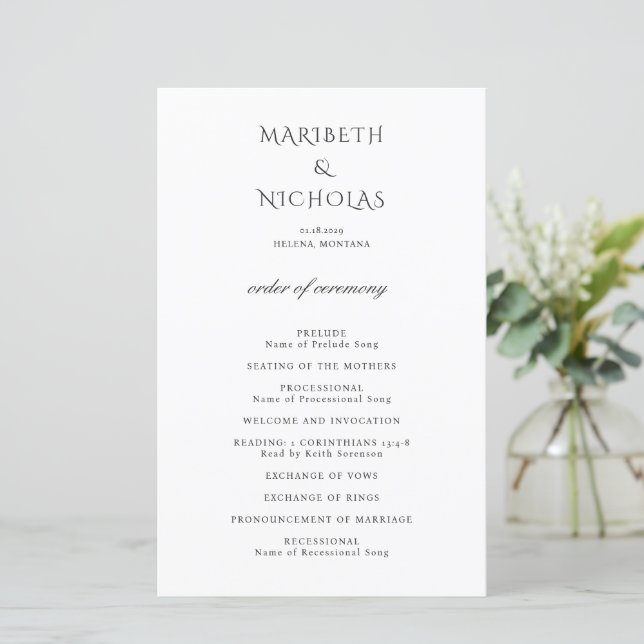 Programme de mariage élégant noir et blanc moderne (Debout devant)