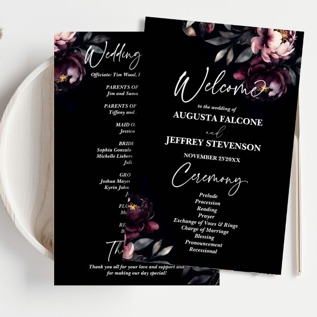 Programme de mariage élégant noir humeur sombre (Dark moody noir elegant wedding program)