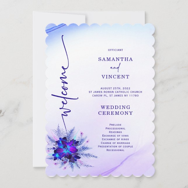 Programme de mariage élégant Orchidée Bleue (Devant)